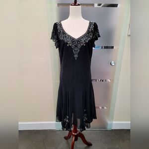 J Kara Beautiful Elegant Black Embroidered and Sequin Dress Size 14